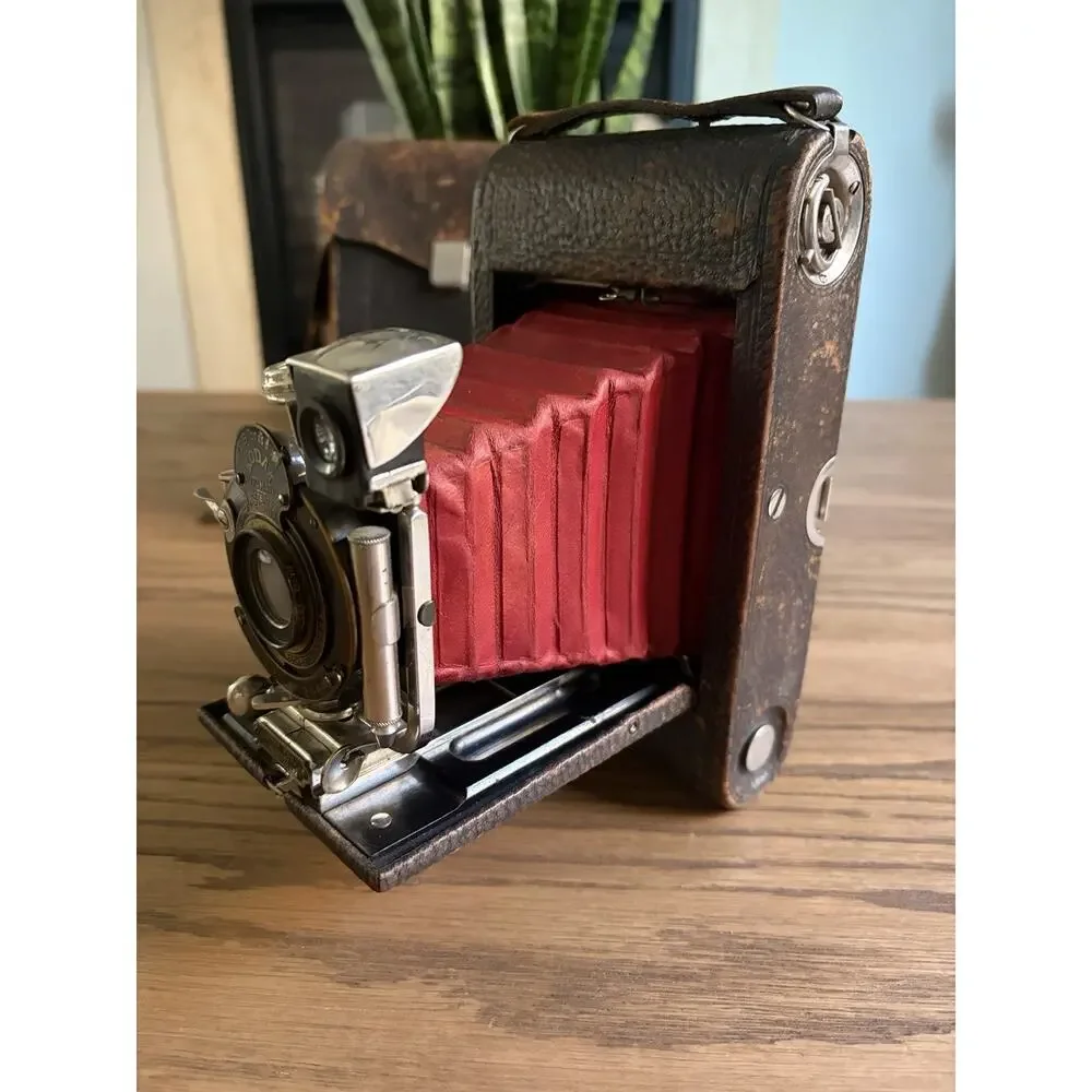 Antique Kodak No. 3 Folding Pocket Camera Model E4 Red Leather Bellows With Case